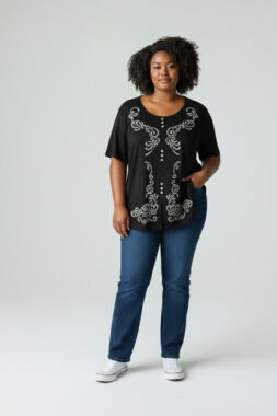 Picadilly Fashions Vintage Short Sleeve Embroidered Tunic Top Size Large